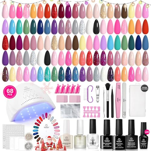 beetles Gel Polish Beetles - Kit de esmalte de uñas de gel, juego de 68 piezas, 35 colores, purpurina rosa, gris nude, lámpara de uñas UV/LED, herramientas de manicura, regalos