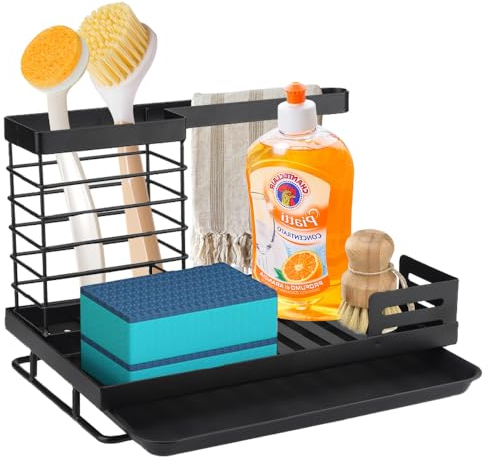 Salubohum Spülbecken Organizer,küchen Organizer, Edelstahl Spülbeckenablage mit Abtropfschale, geeignet für Küche, Bad (Schwarz)