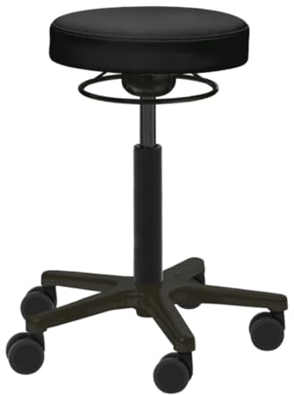 Rollbursche Rollhocker höhenverstellbar komplett schwarz (Sitzhöhe mittel: verstellbar von 55 cm - 73,5 cm) Made in Germany Tattoo Werkstatthocker Bürohocker Praxishocker Salonhocker