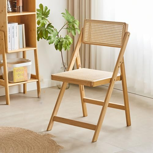 Klappstol i rotting, vintage trästol från mitten av århundradet med justerbar rygg, stapelbar fritidsstol Rottingsits, bekväma stolar för sovrum, vardagsrum, läsrum matsal,Wood