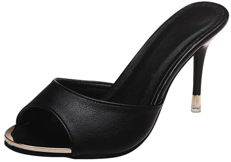 Ladies Peep Toe High Heels Sandals for Women Slip On Stiletto Mules Shoes for Party Wedding Fashion