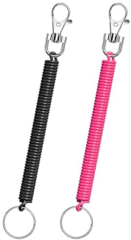 LICQIC Stretchy Spiral Keyring, Elastic Keychain, 2 Pcs, Black+Red