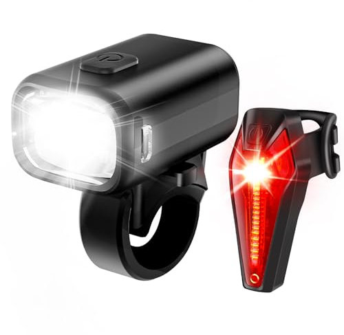 LED Fahrradlicht Set, StVZO Zugelassen Fahrrad Licht Vorne und Rücklicht Fahrradbeleuchtung Set mit 1000mAh Akku, 50 LUX Fahrradlicht Set USB Aufladbar IPX5 Wasserdicht Fahrrad Lichter LED Set