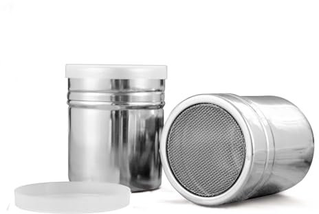 2 Stück Puderzuckerstreuer,Mehlstreuer,Streuer Cappuccino Kaffee,für Schablonen Kakaostreuer,Puderzuckermühle Coffee Deckel,Edelstahl Kakao Kakaopulver, Mit Mühle Puderzucker Staubzuckerstreuer