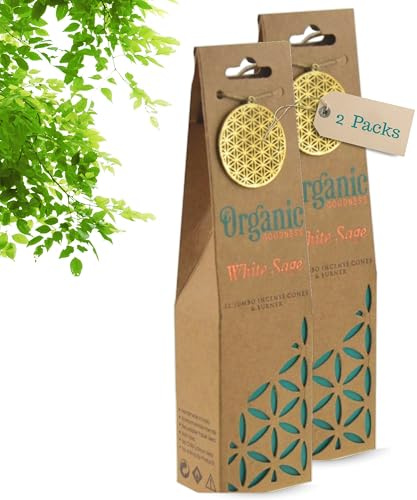 Coni di Incenso Salvia Bianca • 2 Confezioni Organic • 100% Naturale, Ecologico e Fatto a Mano in India • Coni Sostenibili per Aromaterapia e Purificazione