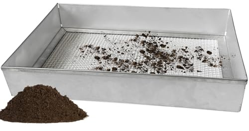 Large Steel Soil Sifter(17.5 x 12.5 inches),Dirt Sifter,Rock Sifter,Compost Sifter for Gardening, Garden Sieve for Compost Dirt Rocks Pellet Gravel Sand Leaves with 1/4 Mesh