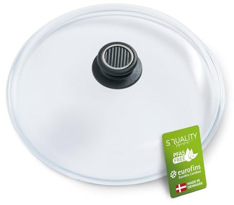 Squality Topfdeckel 28 cm | Pfannendeckel aus Pyrex | Glasdeckel aus gehärtetem Glas | Hergestellt in Dänemark | Pfannen Deckel ofenfest bis 260 °C | Topf Deckel Spülmaschinen geeignet