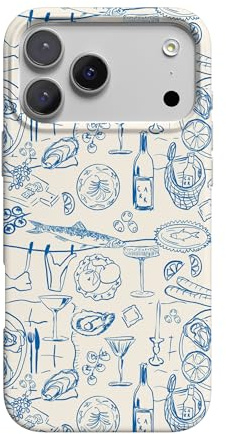 Casely iPhone 17 Pro Case | Amalfi Aperitivo | Dolce Vita | MagSafe Compatible | Ultra Slim Polycarbonate | Wireless Charging | Sketch-Style Design | Ivory with Deep Blue