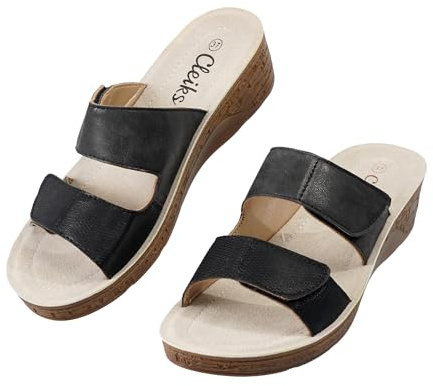 CLEIKS Sandali Roman Estate Sandali Aperti Donna con Tacco Sandali Eleganti Slide Pantofole Ciabatte con Chiusura a Strappo Sandali da Spiaggia (Nero, 37 EU, WCL260423-1)