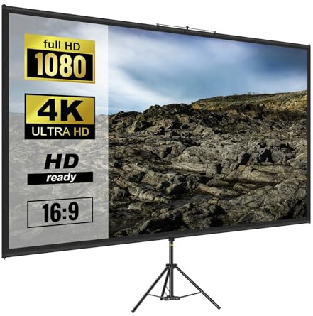 Pantalla de proyección para Exteriores Pantalla de proyector con trípode Soporte Cine en casa portátil 16:9 4K HD for proyección Interiores y Exteriores(90 Inch)