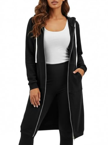 DUOYANGJIASHA Womens Hoodies Zip Up Sweatshirts Oversized 2026 Fashion Long Hooded Fall Winter Fleece Jackets with Pockets Black
