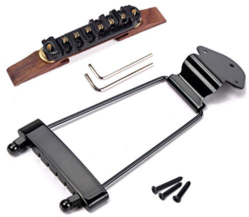 Alnicov Set mit 6 Saiten, Rosenholz-Steg, höhenverstellbar und Saitenhalter für Archtop Jazz Gitarrenteile, Schwarz
