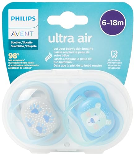 Philips Avent SCF085/03 Ultra Air Schnuller – Leichtes Schild, entworfen, um Luftzirkulation mit großen Löchern zu bieten, die die Haut Ihres Babys trocken hält