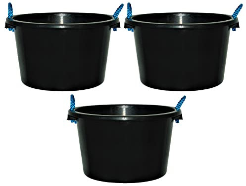 45L Litre Black Heavy Duty Multipurpose Plastic Tub Bucket Planter With Rope Handles Muck Bucket Open-Top Storage Round Utility Tub for Indoor or Outdoor Home Garden (Made In UK) (3)