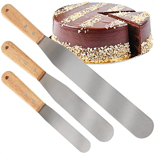 Robin Goods® 3-teiliges Set Streichpaletten, Streichmesser aus Edelstahl mit Holzgriff - Spatula in 3 Größen - Glasurmesser, Zuckergussmesser zum Dekorieren von Torten, Küchen (3tlg. - mit Holzgriff)