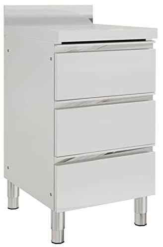 Gecheer Gastro Küchenschrank mit 3 Schubladen Aufkantung Arbeitsschrank Edelstahlschrank Gastroschrank Gastro Arbeitstisch mit Schrank Arbeitsplatte Schrank Edelstahl
