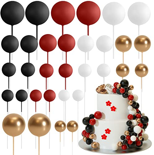 ASTARON 32 Pcs Foam Balls Cake Topper Decorations for Party Cake Decorating | Red Black Balls,Mini Balloons Cake Sticks,Cake Topper Balls,Birthday Cake Decoration,Cup Cake Decor, Party Cake Decoration