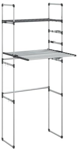vidaXL Waschmaschinenregal, Überbauregal für Toilette Badezimmer, Toilettenregal mit viel Stauraum, WC Regal Badezimmerregal, Aluminium