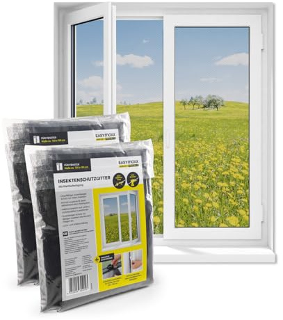 EASYmaxx Fly screen for windows with Velcro fastener | Can be cut to size up to 150x130 cm | Easy installation of the insect screen - without drilling & screws | Self-adhesive Velcro tape [2 Pieces]