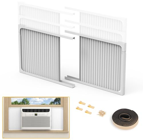 Powrocket Window Air Conditioner Side Panels with Frame,Adjustable Extra Wide Air Conditioner Side Panels Fits Most 5,000-14,000 BTU Window AC Units,Window AC Side Panel Curtain Kit,2 Pack