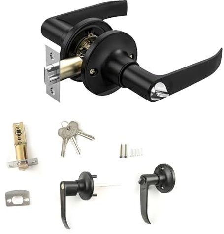 ALNKDH Door Handles - Bedroom Door Handle with Lock,Aluminium Alloy Door Handle,Contemporary Design for Internal Wooden Doors150×120mm(Black-1Pcs, 30-50mm)