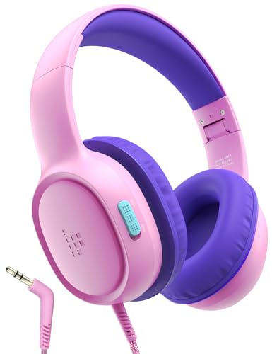 Tronsmart KH01 Auriculares para Niños, Volumen de Seguridad Plegable 85/93dB, HD Estéreo Conector de 3,5 mm Auriculares Supraaurales con Cable para Niñas y Niños, Escuela, Viajes, Tabletas - Rosa