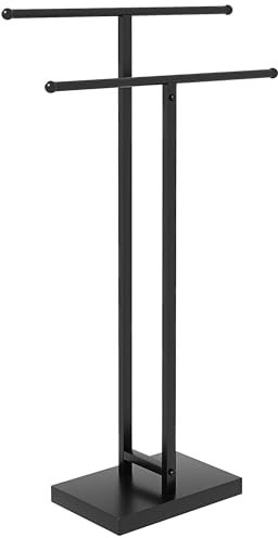 HOMCOM Porte-Serviettes sur Pied sèche Serviette 2 Niveaux en métal Support pour Serviette pour la Salle de Bain, dim. 50l x 18,5P x 85H cm, Noir