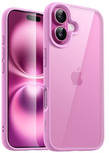 JETech Coque pour iPhone 16 6,1 Pouces, Étui Housse Antichoc Bumper, Cadre en TPU Mat de Couleur Unie, Dos Transparent Anti-Rayures (Rose)