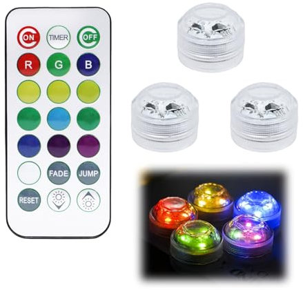 SMCEHEYA 3 Pcs Mini Submersible LED Lights with 1 Remote Control Waterproof LED Lights for Pond Vase Fishtank Garden Aquariu Halloween Party Christmas Underwater Hot Tub Lights