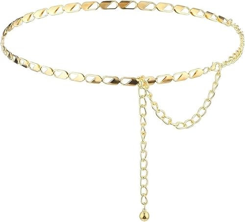 WANGENPING Taillenkette aus Metall für Damen, Gürtel Damen Kettengürtel, Verstellbarer Metall Schmale Taillengürtel, Dünne Taille Kettengürtel, Taillenkettengürtel Gold, für Jeans und Kleider