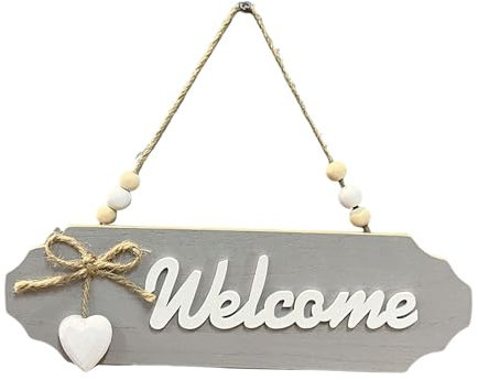 F Fityle Panneau de Porte Suspendu en Bois, Cintre de Porte avec nœud Papillon, Panneau Mural décoratif en Bois pour Porche, décoration de Maison et de Ferme, Bienvenue Gris