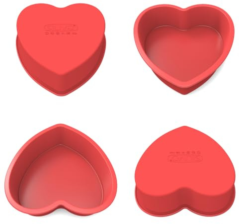 SILIVO Molde de silicona con forma de corazón, 4 unidades, 15 cm de diámetro, antiadherente, forma de corazón, molde de silicona para tartas de corazón, pudín