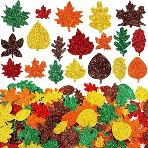 200 PCS Thanksgiving Autumn Maple Leaf Stickers, Thanksgiving & Fall Craft Decorations for Children, Schools, Parties and Home