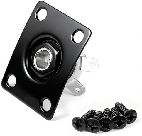 Square Metal 1/4 Output Jack Plate Input Jack Socket Metal 1/4 Guitar Output Plate Input Socket Replacement for Tele SG Style Electric Guitar Bass Parts Replacement(Black-square)