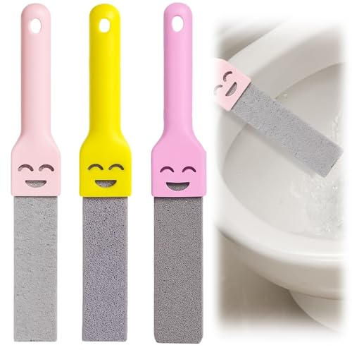 3PCS Pumice Stone for Toilet, Toilet Pumice Cleaning Stone with Long Handle, Hard Water Stain Remover for Toilet Bowl, Sink, Tile, Pool, Multi-Surface Cleaning Tool (Yellow, Purple, Pink)