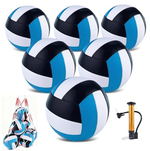 HYPGARD 6 Pack Volleyballs Official Size 5, Waterproof Soft Bulk Recreational Volley Balls with Pump and Net Bag for Indoor Outdoor Beach Sand Water Pool Game Training Match for Beginner, Blue