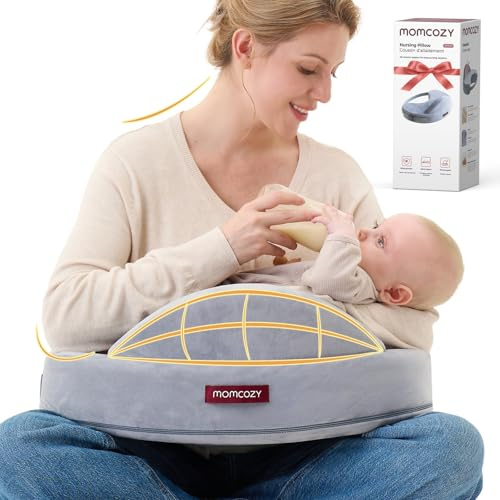 momcozy Cojín De Lactancia con “Barrera De Seguridad”, Espuma Viscoelástica Firme Y Elástica, Soporte Ergonómico Estable, Cojín De Lactancia Extra Ancho, Cinturón Ajustable, Funda Extraíble