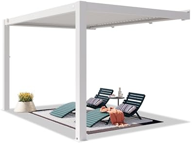 PRIMEYARD Pérgola adosada 3x4 m Postes de Aluminio con Techo de Lamas de Aluminio pérgola de Pared Blanca
