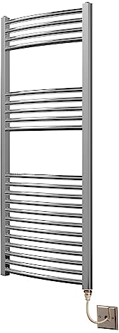Greened House Chrome Curved Electric Heated Towel Rail 500mm Wide (500mm W x 1200mm H)