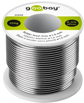 Goobay 40848 - Estaño para soldar sin plomo; ø 1,5 mm, 250 g de soldadura de marca respetuosa con el medio ambiente con un contenido de plata (Ag) de 0,3%