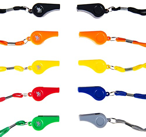 H&S 10pcs Plastic Referee & Coach Whistles with Lanyards for Football, Playground, Loud Sports & Coaching - Whistle
