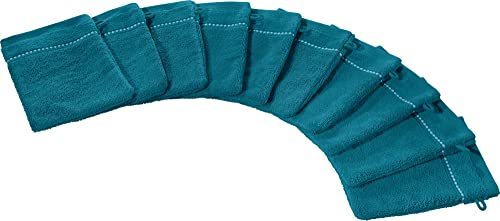 Erwin Müller Walk-Frottier Waschhandschuh 10er-Pack Mannheim Uni Petrol Größe 16x21 cm - schnell trocknend und extra saugstark, kuschelig weich, farbenfroh, 100% Baumwolle