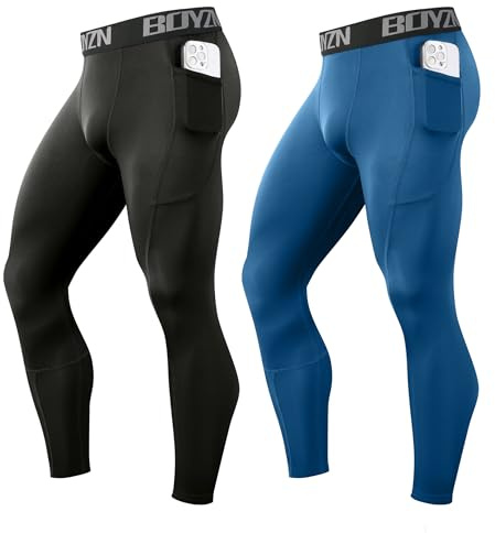 Boyzn 1 eller 2-pack kompressionsbyxor herr, funktionella underkläder, sportleggings för män, löparbyxor, underbyxor, långa strumpbyxor, fitnesstights med fickor/utan ficka för löpning, cykling,