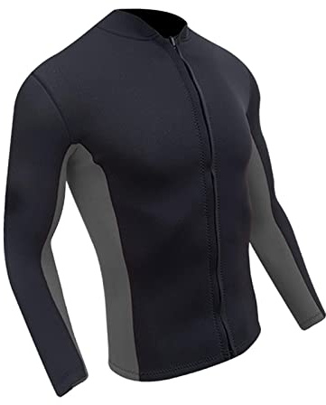 Colcolo Top muta da uomo/donna, giacca muta in neoprene da manica lunga muta frontale camicia per immersioni snorkeling surf kayak canoa, Grigio Nero XL