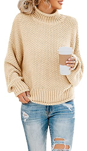 Saodimallsu Polotröja för damer, oversized sweatshirt med långa fladdermusärmar, lös passform och grovstickad, tröja med ledig design