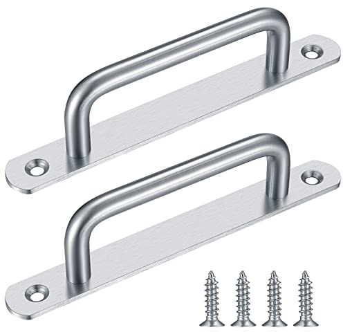 2 Pcs Push Pull Door Handles, Pull Push Stainless Steel Sliding Kitchen Bathroom Cupboard Cabinet Garage Barn Shed Gate Door Handles with Metal Plates（192mm）