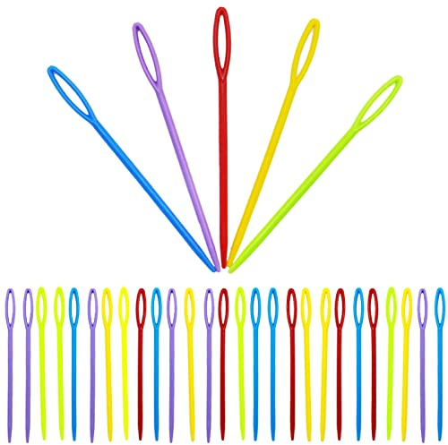 SZCXDKJ 30 aguja de coser de plástico, multicolor para niños, agujas de 9 cm para manualidades