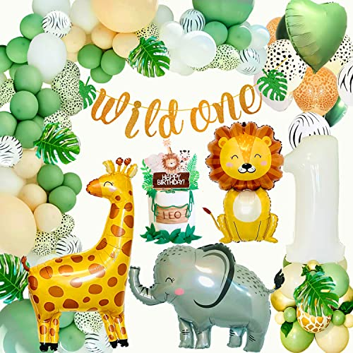 Deko 1. Geburtstag, Geburtstagsdeko 1 Jahr Junge Mädchen, Luftballons 1. Geburtstag, Kindergeburtstag 1 Jahr Dschungel Dekoration, Safari Erster Geburtstagsdeko, Wild One Geburtstag Deko