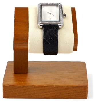 Oirlv Elegant Beige Watch Stand with Wooden Base Premium Watch Holder & Display Stand for Jewellery Storage, Soft Resistant Microfibre Surface