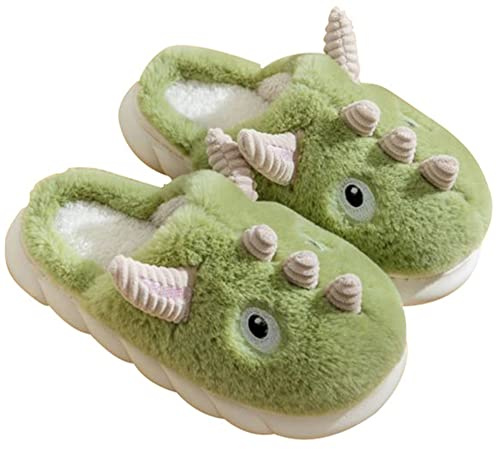 LANFIRE Cute dinosaur slippers Women's home plush slippers Funny animal slippers Warm winter slippers